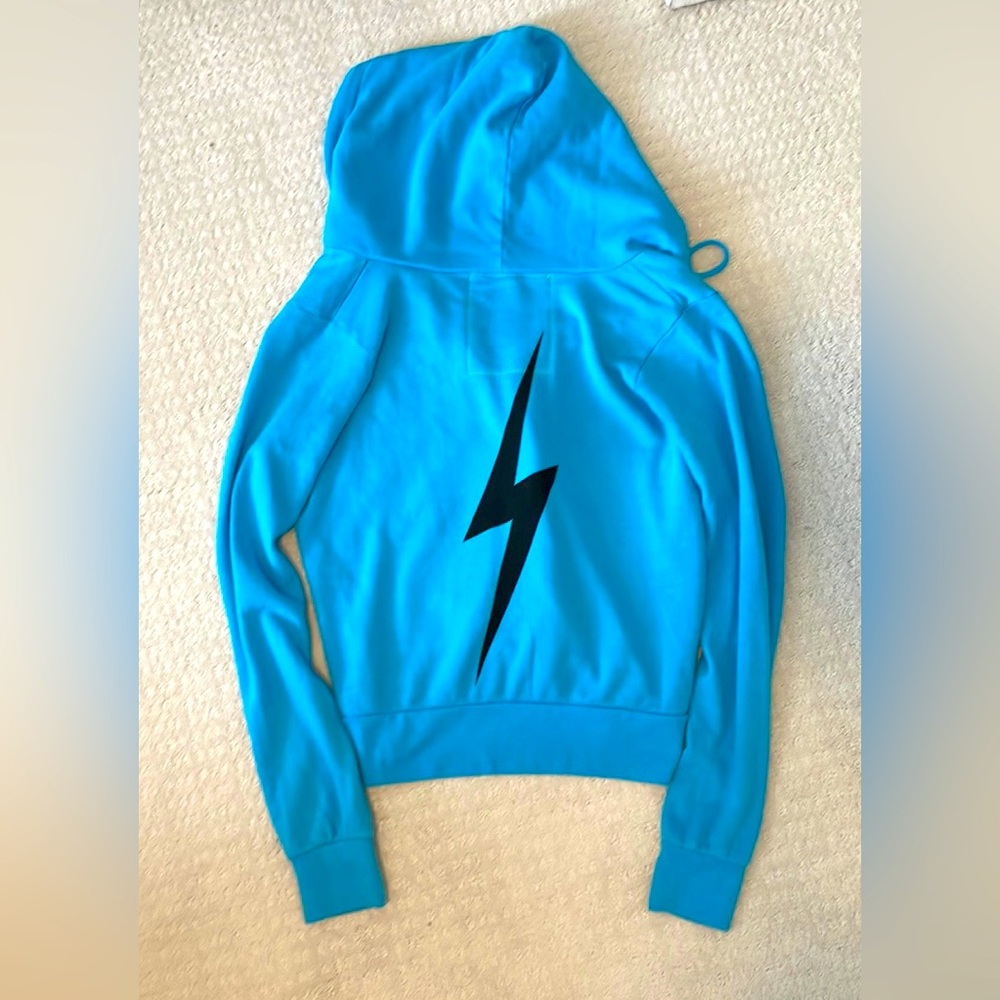 NWT Aviator Nation Turquoise Blue Bolt Hoodie Size Small